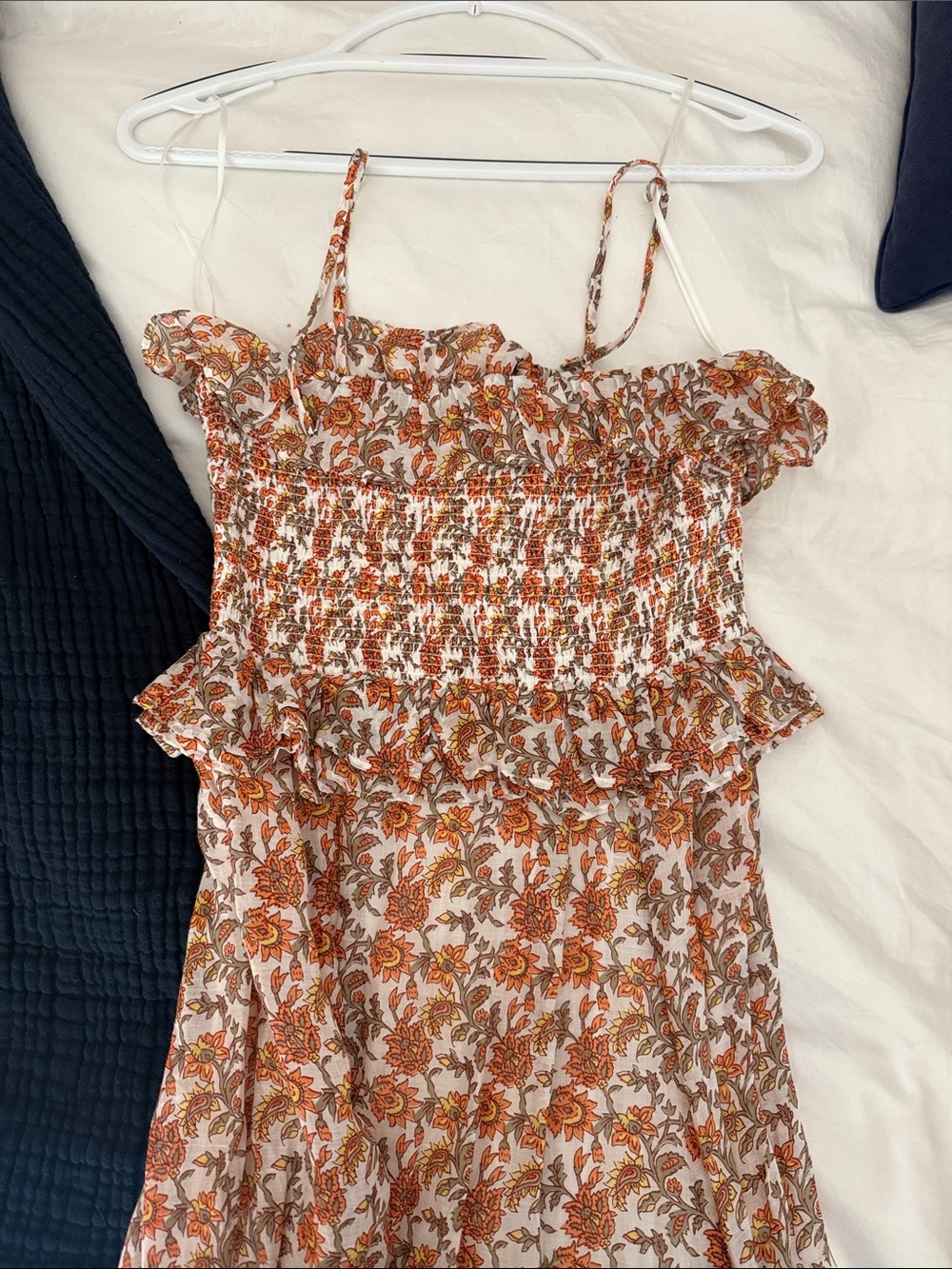 J. Crew Floral Smocked Top in Cream, Orange & Brown